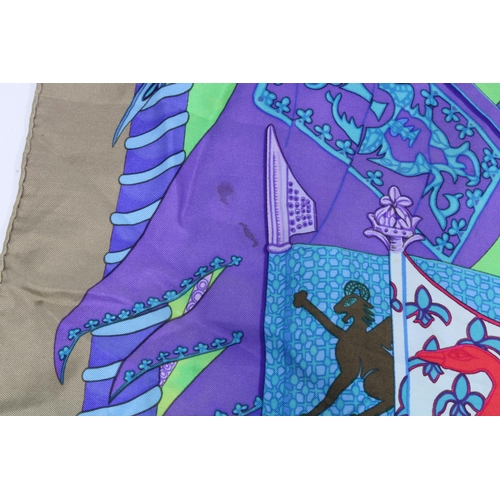 395 - HERMES SILK SCARF, multicoloured with three Lions pattern, (some colour run)