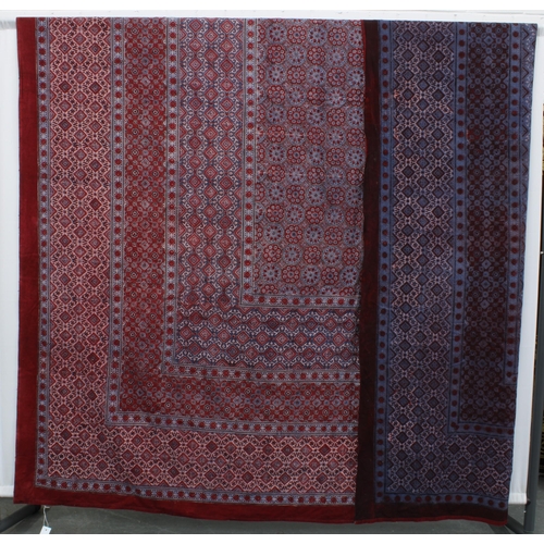 396 - Large Indian cotton printed pattern table cloth, approx. 200 x 280cm