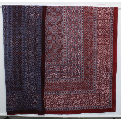 396 - Large Indian cotton printed pattern table cloth, approx. 200 x 280cm