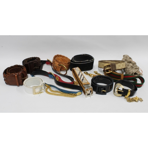 397 - A collection of ladies fashion belts to include Gucci, Burberry,  Laurel & Valentino etc