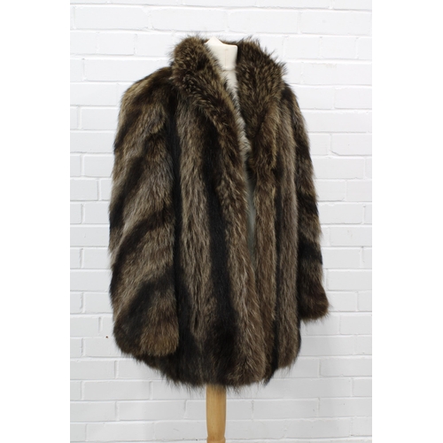 400 - Three quarter length brown fur jacket with embroidered lining