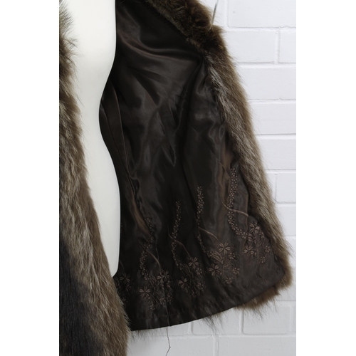 400 - Three quarter length brown fur jacket with embroidered lining