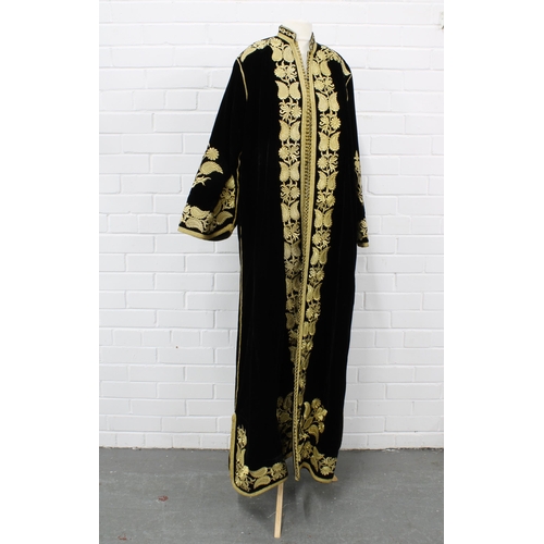 404 - Moroccan black velvet and gold braid long coat