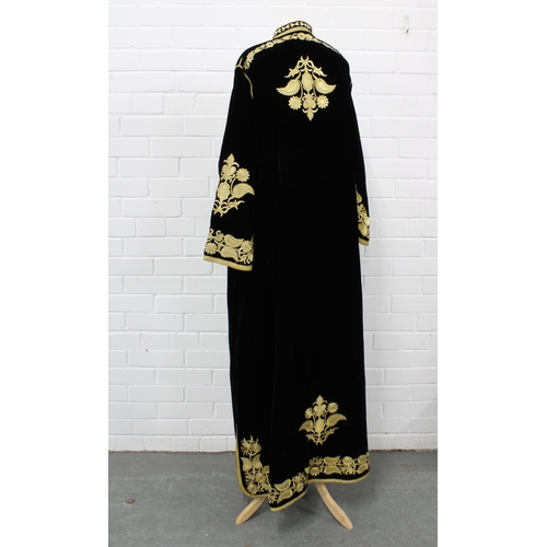 404 - Moroccan black velvet and gold braid long coat