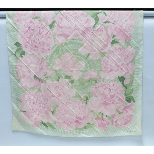 406 - HERMES 'LES PIVOINES ' SILK SCARF.