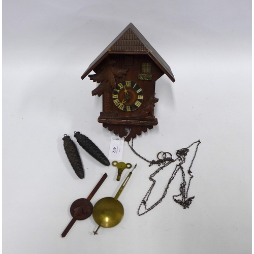 412 - Vintage Cuckoo wall clock with weights and pendulum