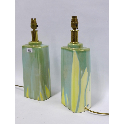 414 - MARGERY CLINTON, pair of lustre glazed pottery table lamp bases (2)