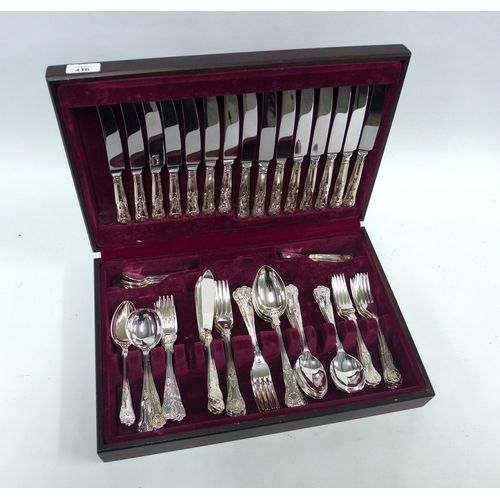 416 - Kings pattern silver plated cutlery canteen