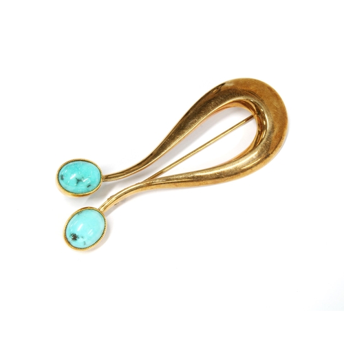 53 - Hans Hansen turquoise and 14ct gold brooch, signed and stamped 585 Denmark with import hallmarks for... 