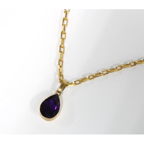 55 - 9ct gold amethyst pendant, Birmingham 1993, on an Italian 9ct gold chain necklace, stamped 375