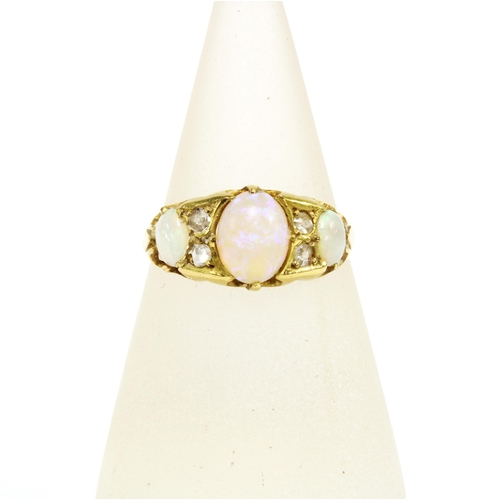 60 - A Victorian 18ct gold opal and diamond ring,  Birmingham 1896