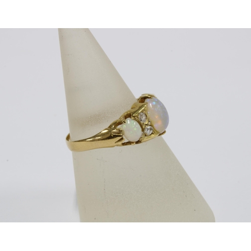60 - A Victorian 18ct gold opal and diamond ring,  Birmingham 1896