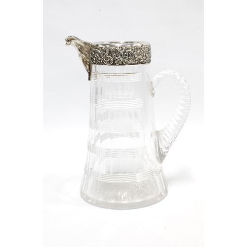 66 - Victorian cut glass lemonade pitcher or water jug, with silver mounts by William Comyns & Sons, Lond... 