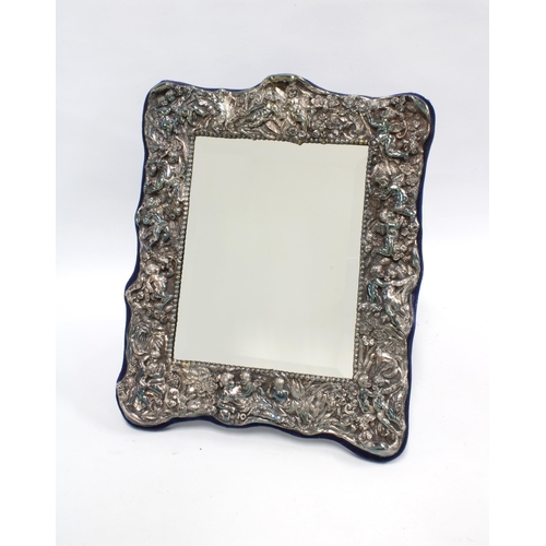 76 - An Art Nouveau style Britannia standard silver mirror, London 1998, rectangular form with embossed c... 