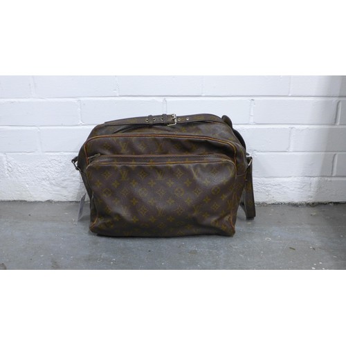 409 - Vintage Louis Vuitton Nile shoulder bag, monogrammed throughout with brown leather interior, approx.... 