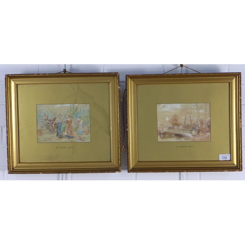 172 - W. DUNCAN RWS, companion pair of watercolours, signed and framed under glass with gilt slips, 18.5 x... 