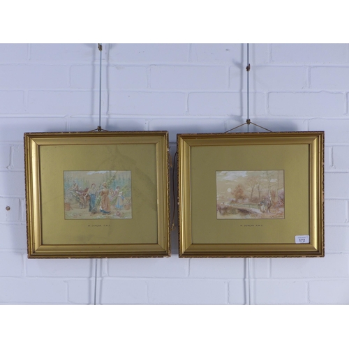 172 - W. DUNCAN RWS, companion pair of watercolours, signed and framed under glass with gilt slips, 18.5 x... 