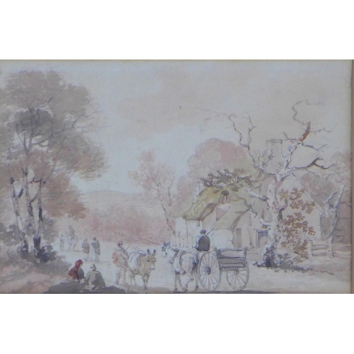 182 - Attributed to NICHOLAS POCOCK (1740 - 1821) watercolour and pencil sketch of a country lane with hor... 