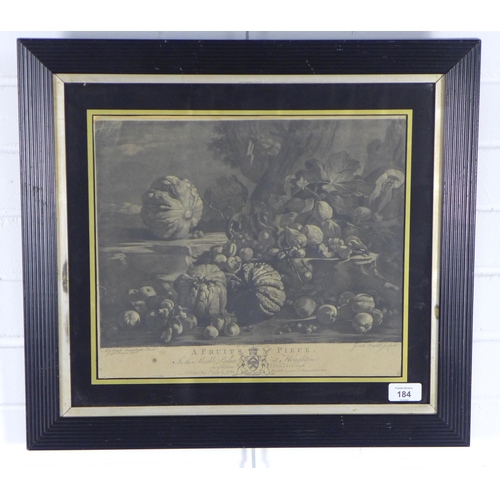 184 - A FRUIT PIECE, after the painting by Angelo Campidoglio. print in a verre eglomise frame, 52 x 47cm ... 