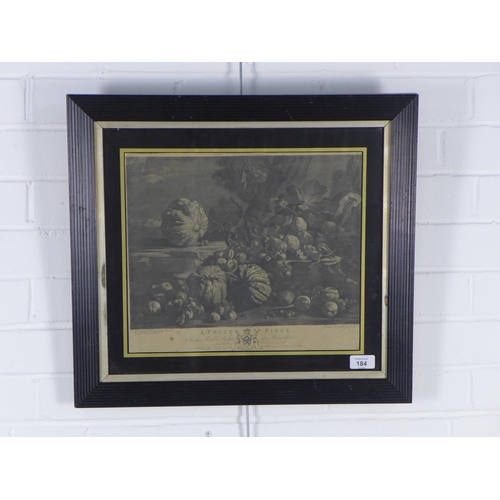 184 - A FRUIT PIECE, after the painting by Angelo Campidoglio. print in a verre eglomise frame, 52 x 47cm ... 