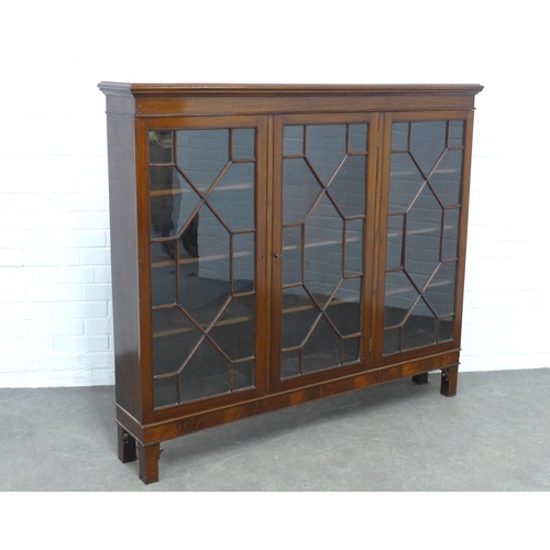 298 - Mahogany astragal glazed three door bookcase, 149 x 130 x 26cm