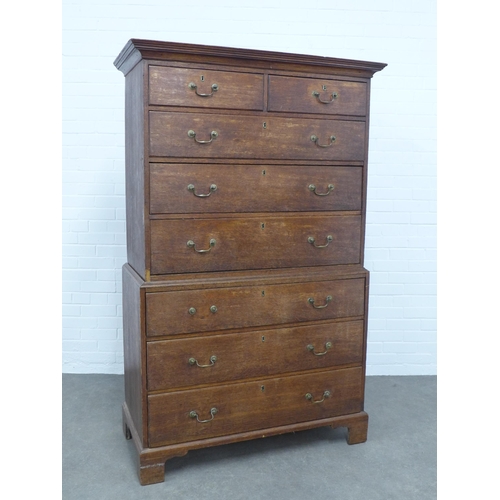 300 - Georgian oak chest on chest, a/f, 114 x 179 x 51cm