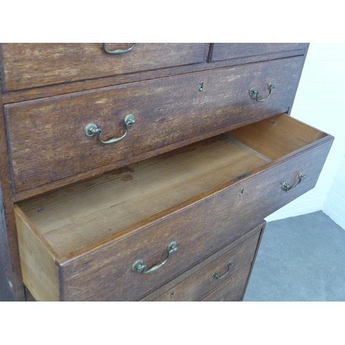 300 - Georgian oak chest on chest, a/f, 114 x 179 x 51cm