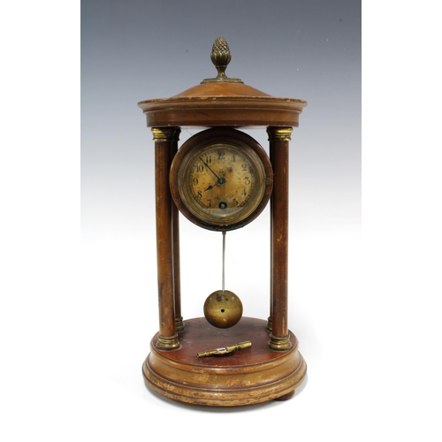 302 - Portico style mantle clock, 33 x 16cm.