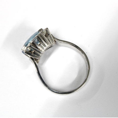 33 - 18ct white gold aquamarine and diamond ring, stamped 750, size N