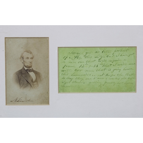 375 - ABRHAM LINCOLN, printed letter, framed under glass together with a small etching of Luneburg (2)