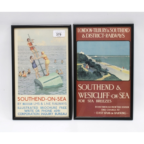 379 - South End on Sea & Southend & Westcliff on Sea, two framed posters,31 x 19cm (2)