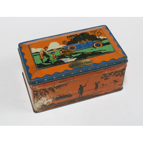 382 - Early 20th century Mackintosh's Royal De Luxe Toffee tin, the hinged lid with an early motor car and... 