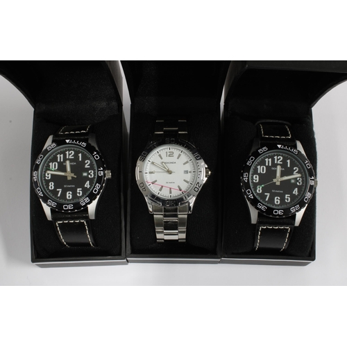 387 - Three Sekonda Gents wristwatches to include one with a stainless steel strap and two with black leat... 