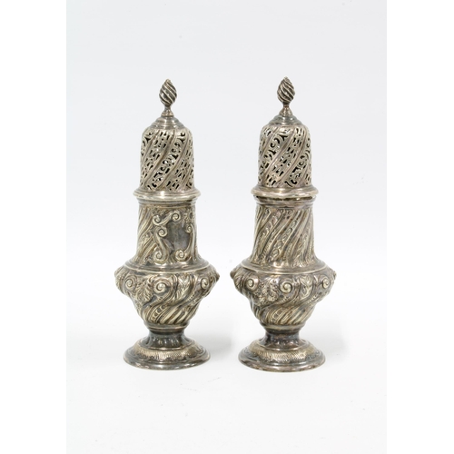 394 - A pair of Georgian  style silver plated sugar castors, 17cm high (2)