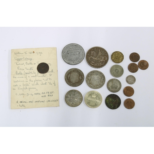 407 - Coins to include a George V silver crown dated 1935 and a William II Scots Two-Penny coin, dated 169... 