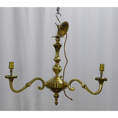 411 - Brass three branch light, 56 x 49cm.