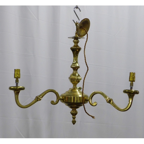 411 - Brass three branch light, 56 x 49cm.