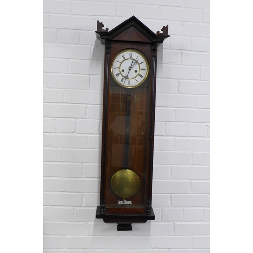 413 - Vienna wall clock, double weights,  35 x 108cm.