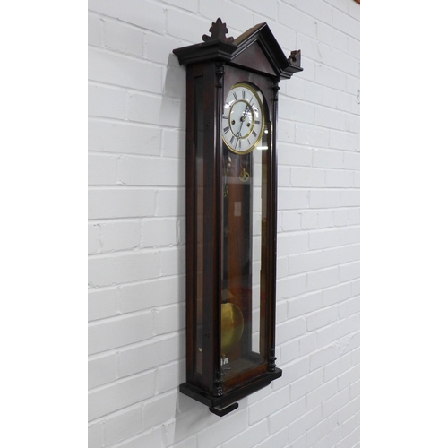 413 - Vienna wall clock, double weights,  35 x 108cm.