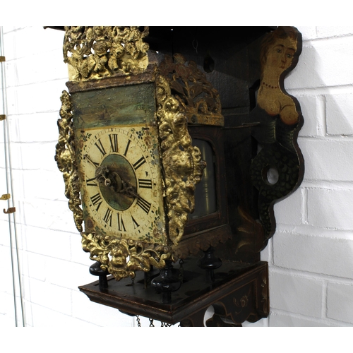 438 - 18th / 19th century Dutch Frisian painted dial wall clock, 36 x 75cm.