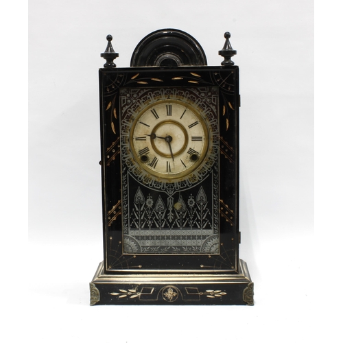 440 - Early 20th century american ebonised mantel clock, 26 x 44cm.