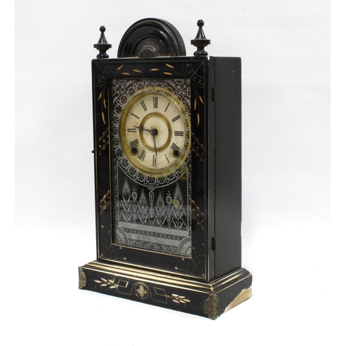 440 - Early 20th century american ebonised mantel clock, 26 x 44cm.