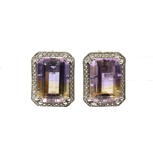 47 - A pair of 9ct gold ametrine and diamond earrings together with a 9ct white gold ametrine and diamond... 