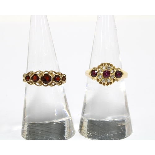 53 - Early 20th century 18ct gold ruby and diamond ring, Sheffield 1925, together with an unmarked garnet... 