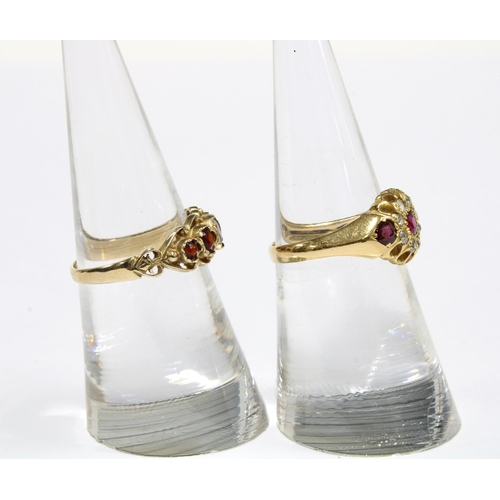 53 - Early 20th century 18ct gold ruby and diamond ring, Sheffield 1925, together with an unmarked garnet... 