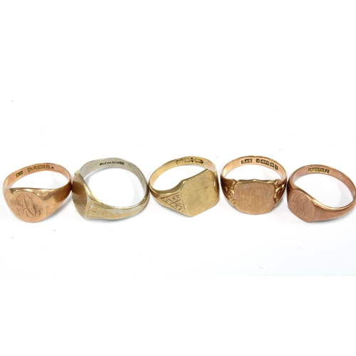 55 - Four Gents 9ct gold signet rings and a Gents gold plated signet ring (5)