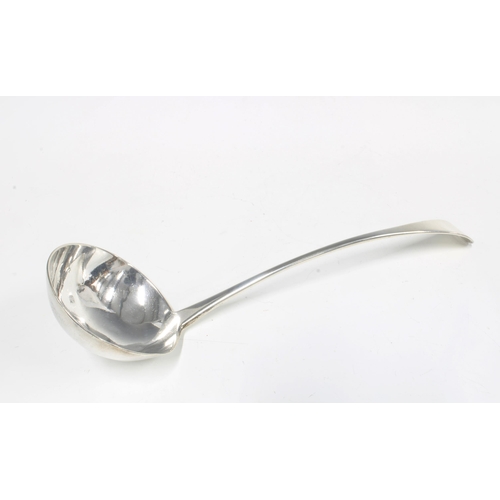 58 - George III Scottish provincial silver soup ladle, Old English pattern,  stamped ABD, 34cm long