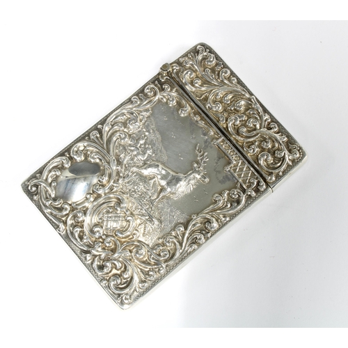 59 - An Edwardian silver Monarch of the Glen card case,  Crisford & Norris Ltd, Birmingham 1904,  10 x 7c... 