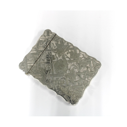 64 - Late 19th / early 20th century white metal card case with allover fruit and vine leaf pattern, 10 x ... 