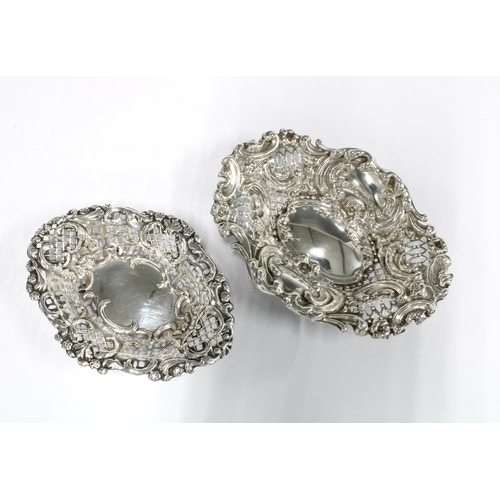 67 - Two late Victorian silver bonbon dishes, Chester1900, larger 13cm long (2)